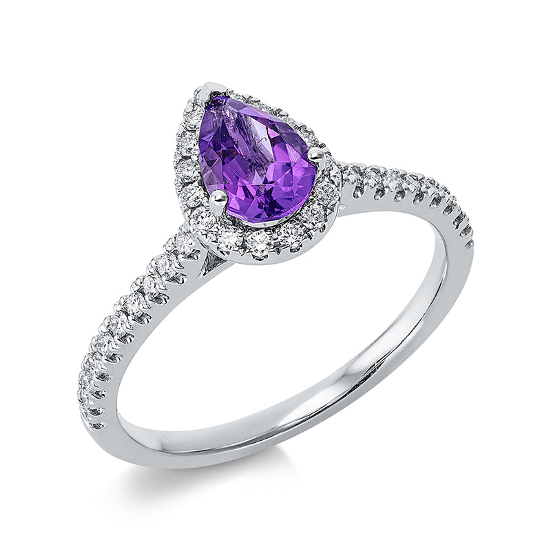 Ring mit Amethyst  aus 750/-18 Karat Weißgold mit 36 Diamanten 0
