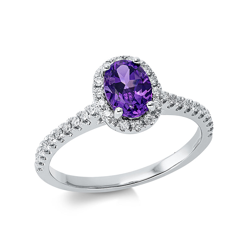 Ring mit Amethyst  aus 750/-18 Karat Weißgold mit 34 Diamanten 0