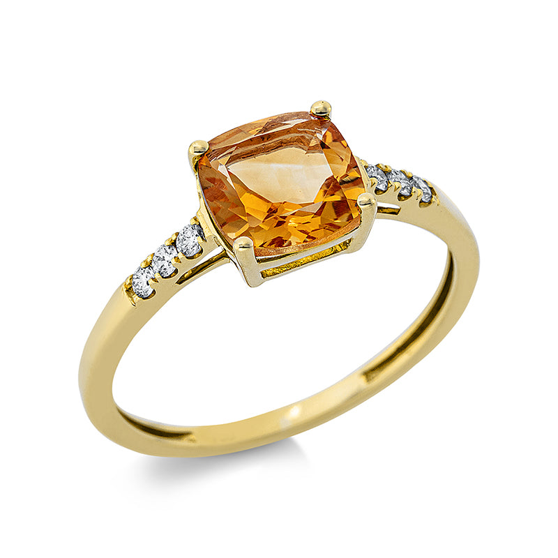 Ring mit Citrin  aus 750/-18 Karat Gelbgold mit 6 Diamanten 0