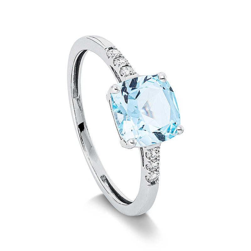 Ring mit Topas  aus 750/-18 Karat Weißgold mit 6 Diamanten 0