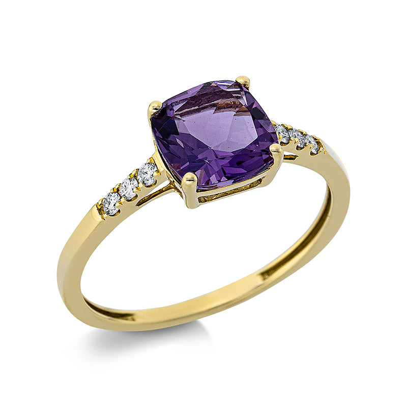 Ring mit Amethyst  aus 750/-18 Karat Gelbgold mit 6 Diamanten 0