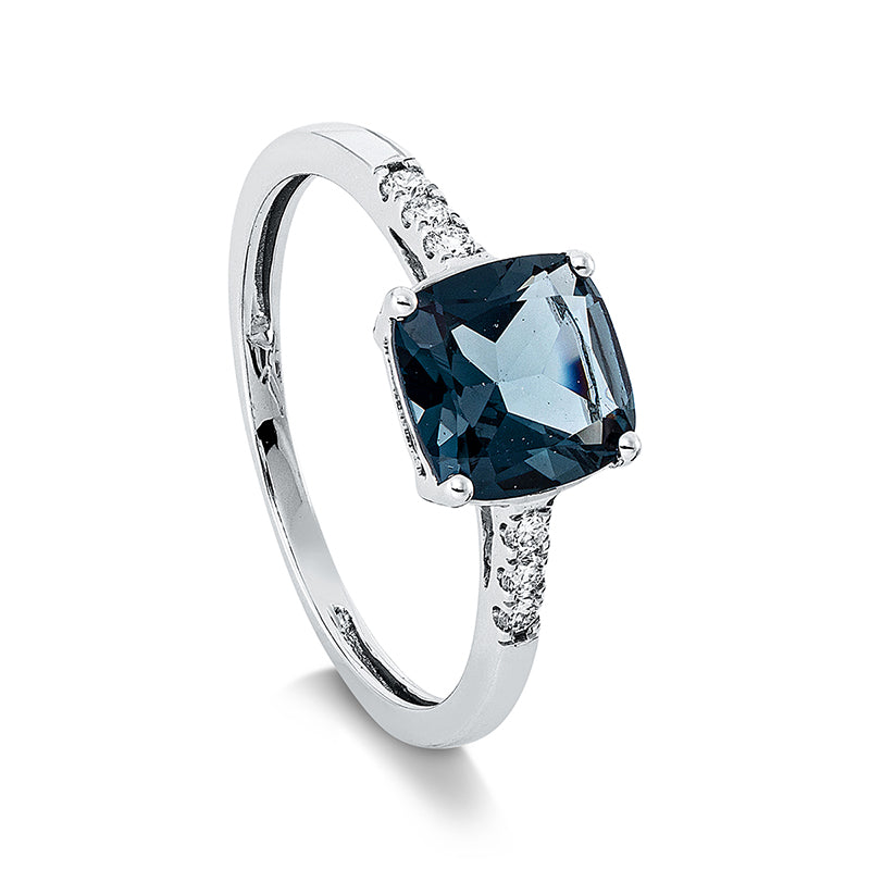 Ring mit Topas  aus 750/-18 Karat Weißgold mit 6 Diamanten 0