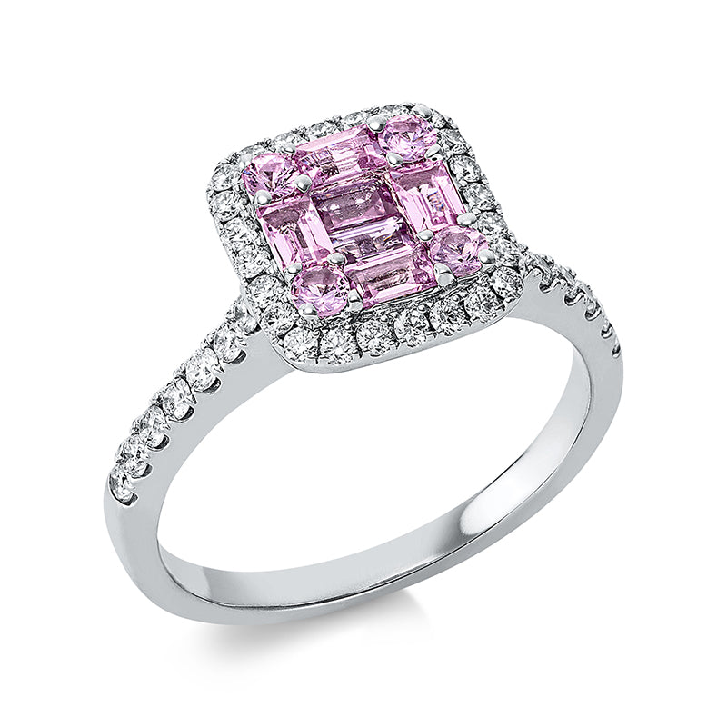 Ring mit Saphir  aus 750/-18 Karat Weißgold mit 38 Diamanten 0