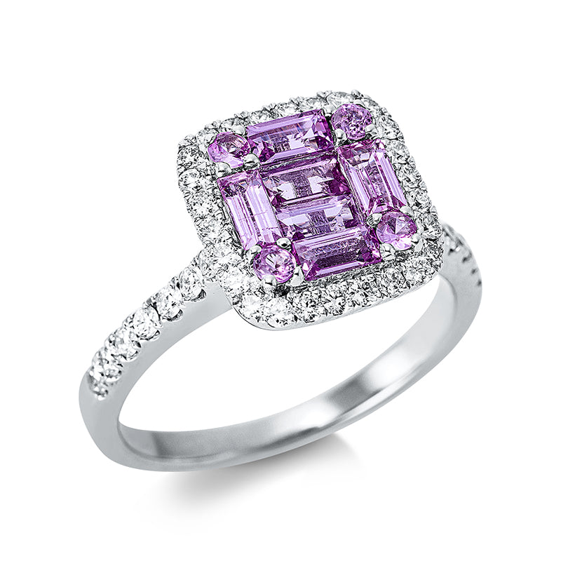 Ring mit Saphir  aus 750/-18 Karat Weißgold mit 40 Diamanten 0