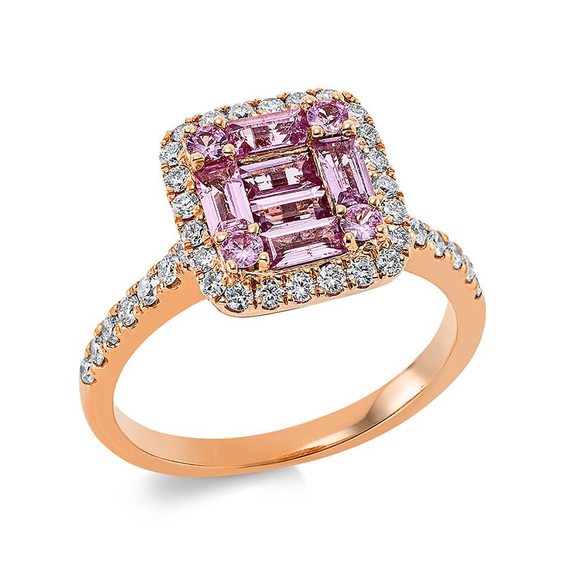 Ring mit Saphir  aus 750/-18 Karat Rotgold mit 38 Diamanten 0