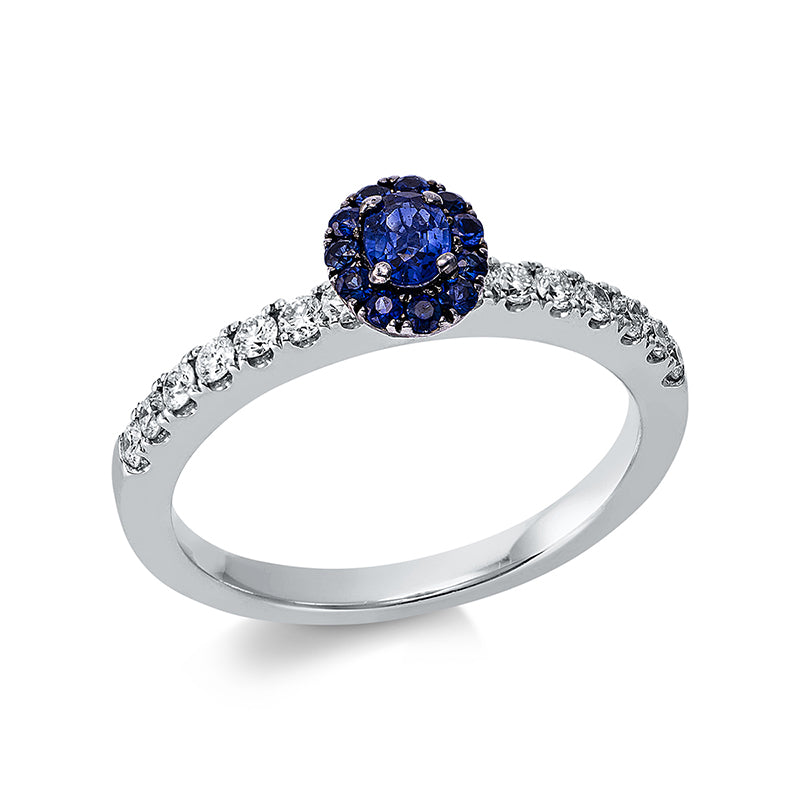 Ring mit Saphir  aus 750/-18 Karat Weißgold mit 14 Diamanten 0