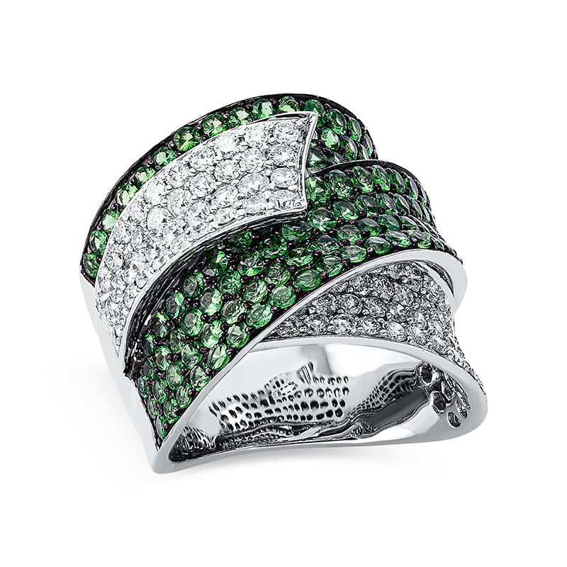 Ring mit Tsavorith  aus 750/-18 Karat Weißgold mit 84 Diamanten 1