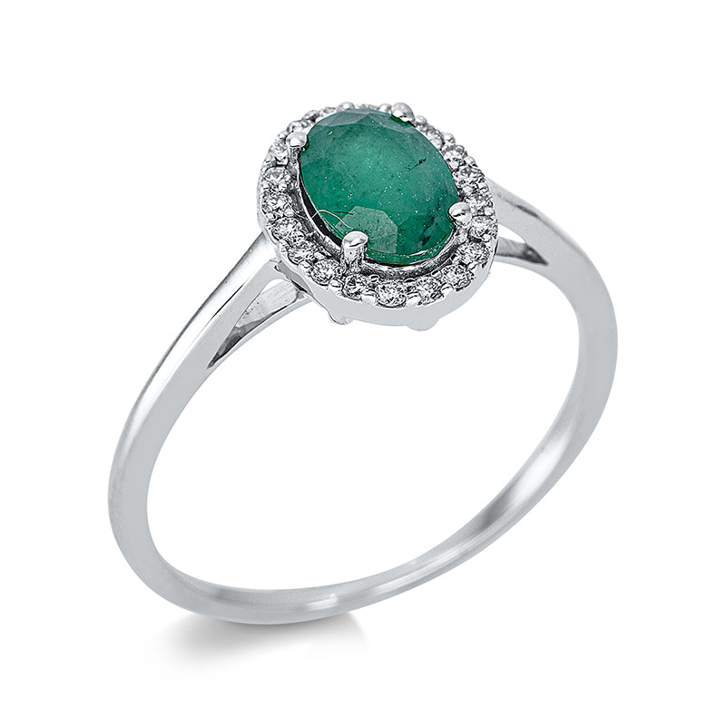 Ring mit Smaragd  aus 750/-18 Karat Weißgold mit 20 Diamanten 0