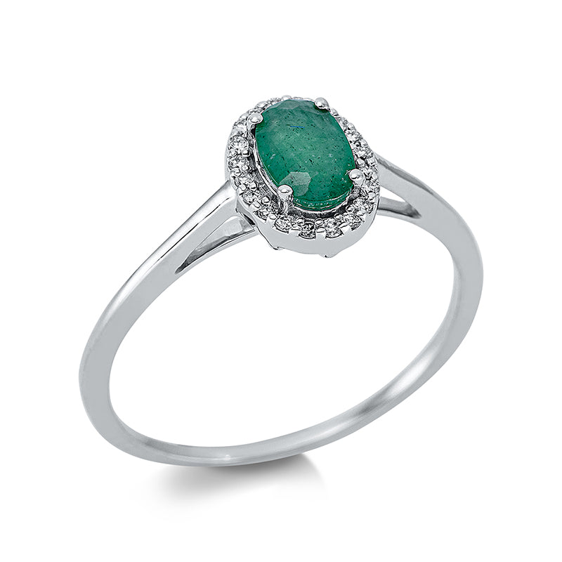 Ring mit Smaragd  aus 750/-18 Karat Weißgold mit 20 Diamanten 0