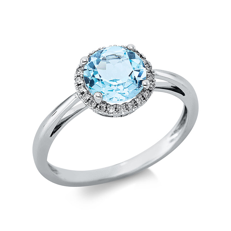 Ring mit Topas  aus 750/-18 Karat Weißgold mit 22 Diamanten 0