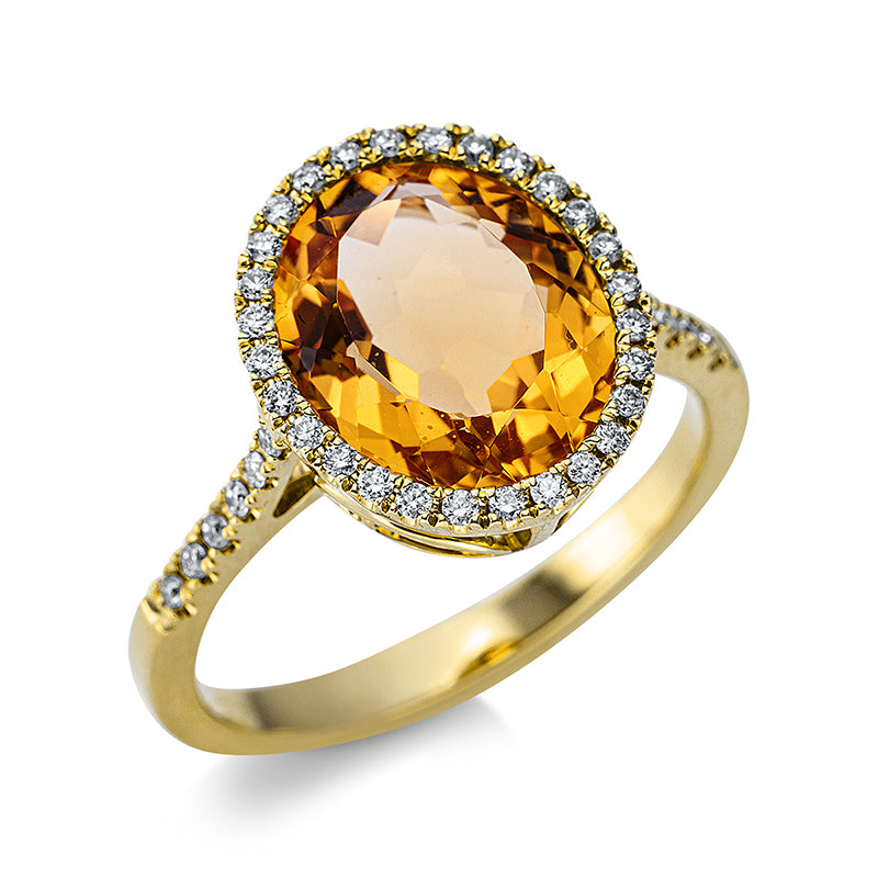 Ring mit Citrin  aus 750/-18 Karat Gelbgold mit 40 Diamanten 0