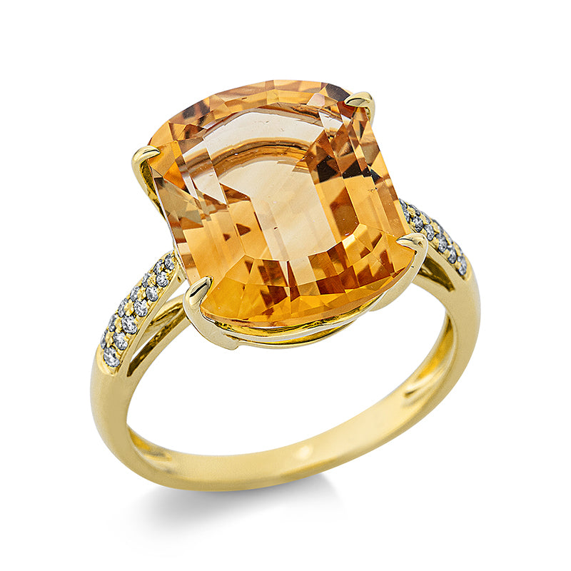 Ring mit Citrin  aus 750/-18 Karat Gelbgold mit 26 Diamanten 0