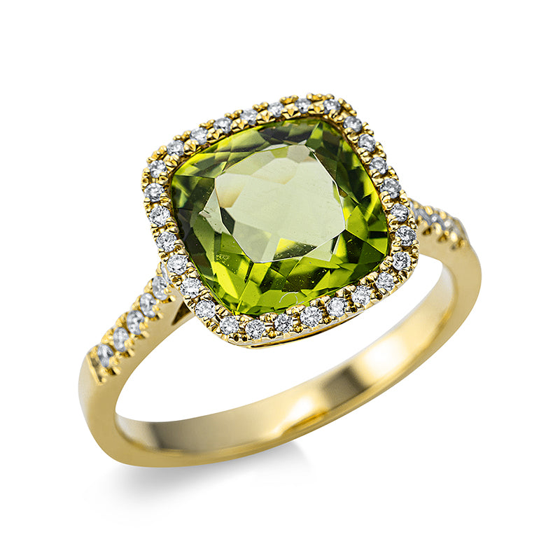 Ring mit Peridot  aus 750/-18 Karat Gelbgold mit 40 Diamanten 0