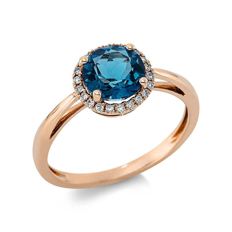 Ring mit Topas  aus 750/-18 Karat Rotgold mit 22 Diamanten 0