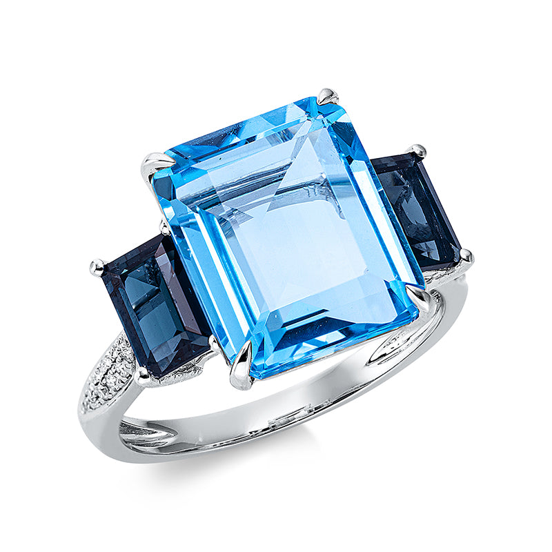 Ring mit Topas  aus 750/-18 Karat Weißgold mit 22 Diamanten 0