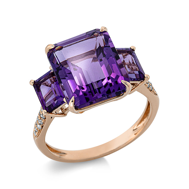Ring mit Amethyst  aus 750/-18 Karat Rotgold mit 22 Diamanten 0