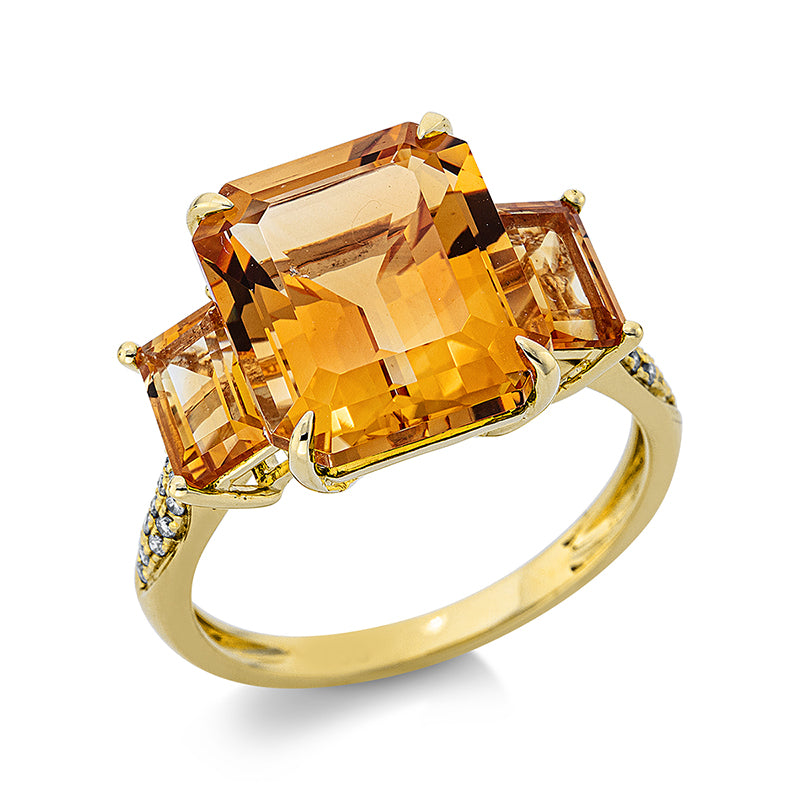 Ring mit Citrin  aus 750/-18 Karat Gelbgold mit 22 Diamanten 0