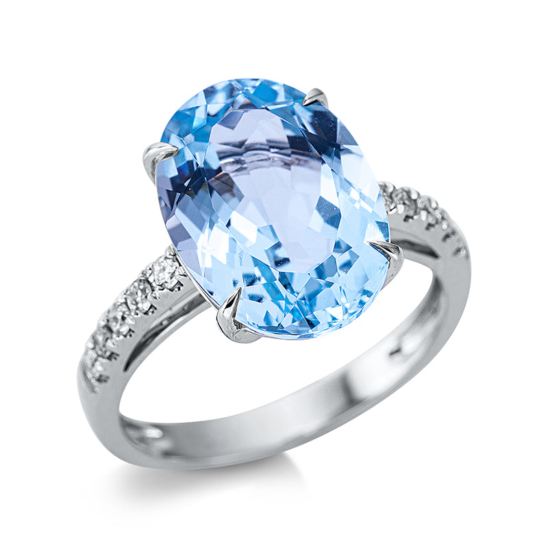 Ring mit Topas  aus 750/-18 Karat Weißgold mit 10 Diamanten 0