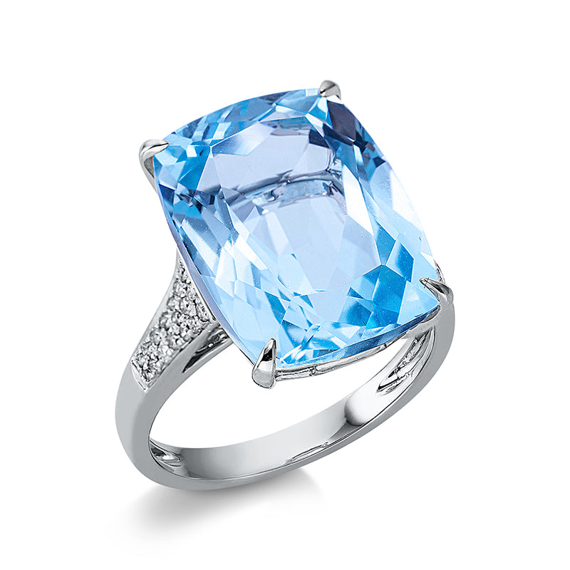Ring mit Topas  aus 750/-18 Karat Weißgold mit 34 Diamanten 0