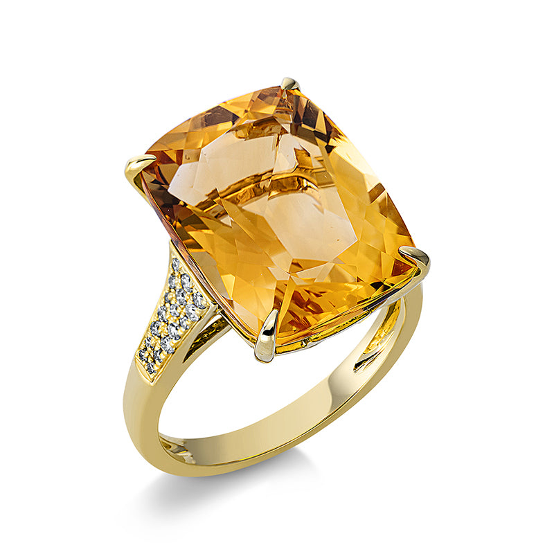 Ring mit Citrin  aus 750/-18 Karat Gelbgold mit 34 Diamanten 0