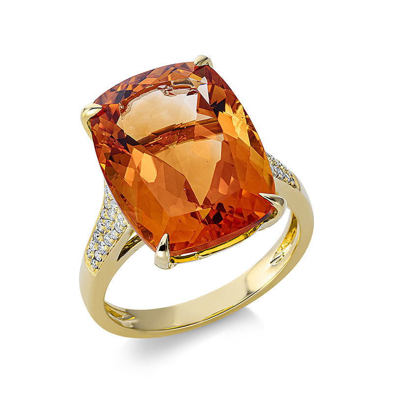 Ring mit Citrin  aus 750/-18 Karat Gelbgold mit 34 Diamanten 0