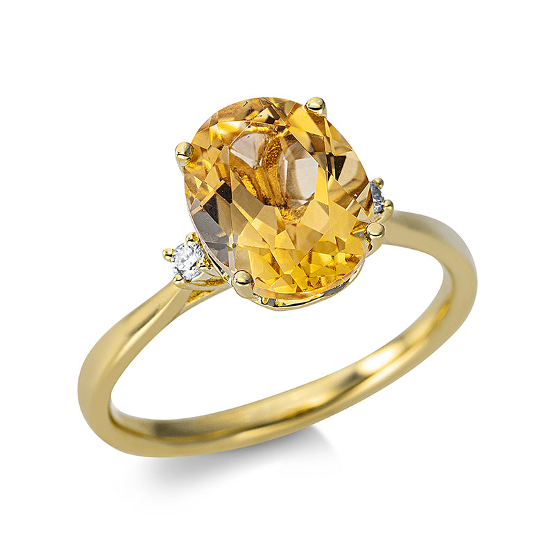 Ring mit Citrin  aus 750/-18 Karat Gelbgold mit 2 Diamanten 0
