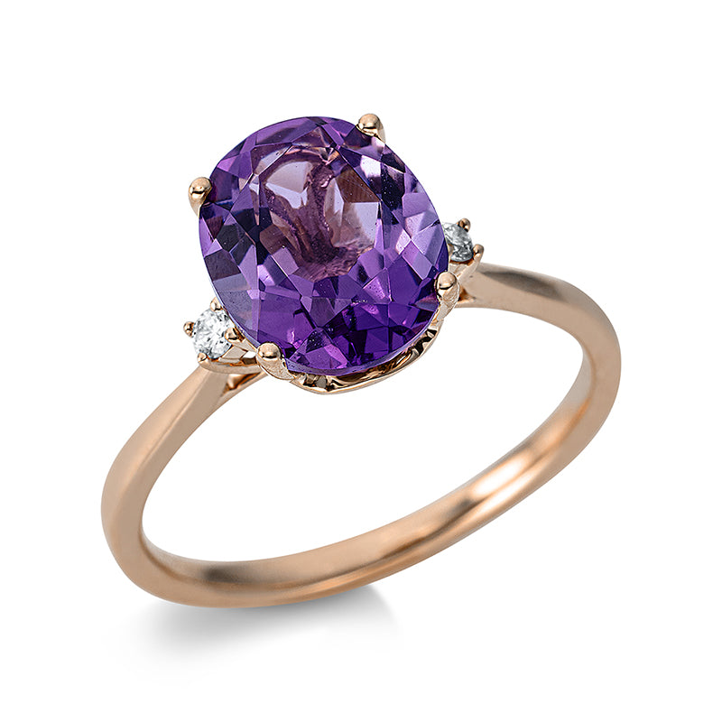 Ring mit Amethyst  aus 750/-18 Karat Rotgold mit 2 Diamanten 0