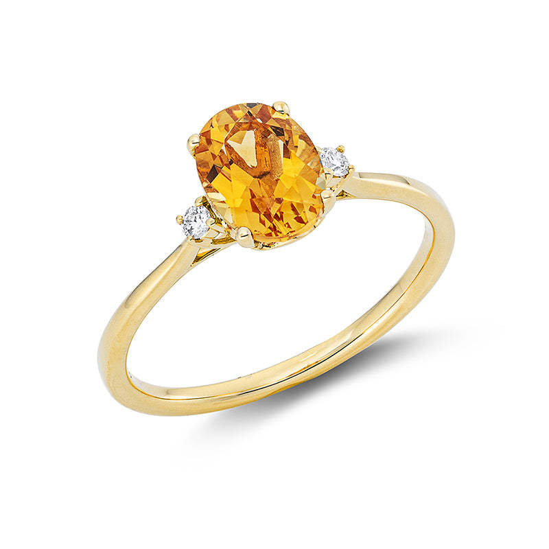 Ring mit Citrin  aus 750/-18 Karat Gelbgold mit 2 Diamanten 0