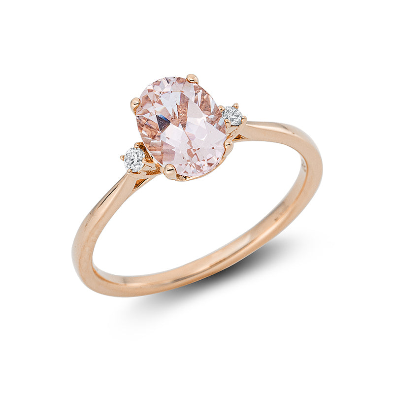 Ring mit Morganit  aus 750/-18 Karat Rotgold mit 2 Diamanten 0