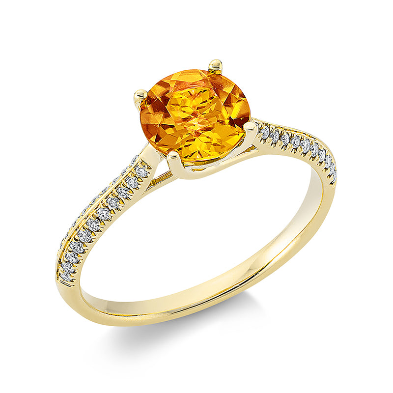 Ring mit Citrin  aus 750/-18 Karat Gelbgold mit 44 Diamanten 0