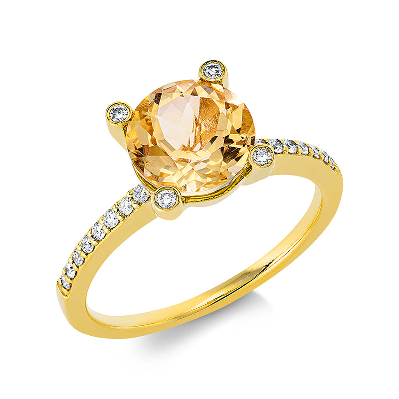 Ring mit Citrin  aus 750/-18 Karat Gelbgold mit 36 Diamanten 0