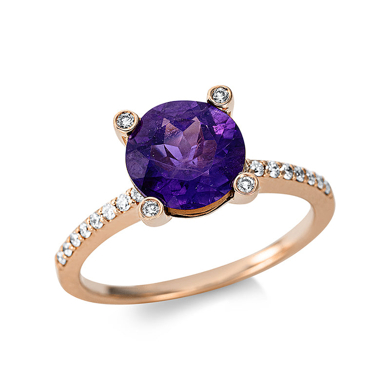 Ring mit Amethyst  aus 750/-18 Karat Rotgold mit 36 Diamanten 0