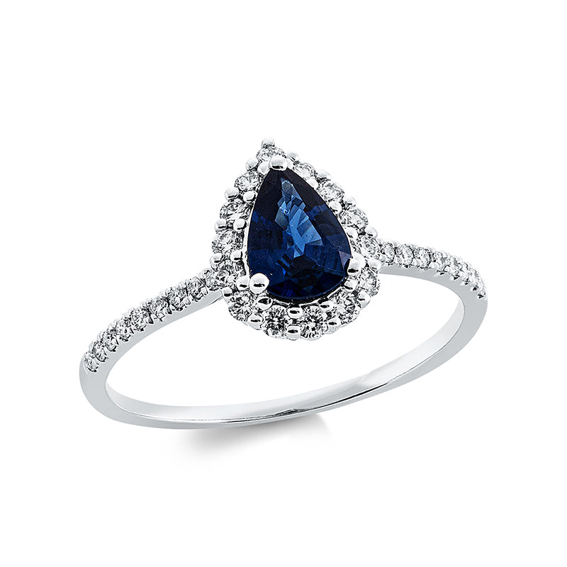 Ring mit Saphir  aus 750/-18 Karat Weißgold mit 32 Diamanten 0