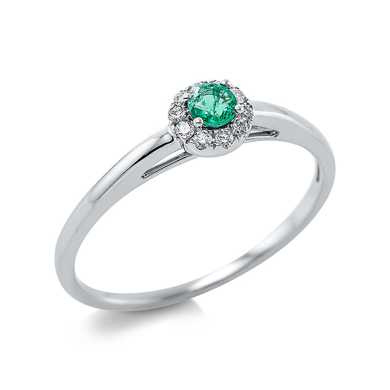 Ring mit Smaragd  aus 750/-18 Karat Weißgold mit 10 Diamanten 0