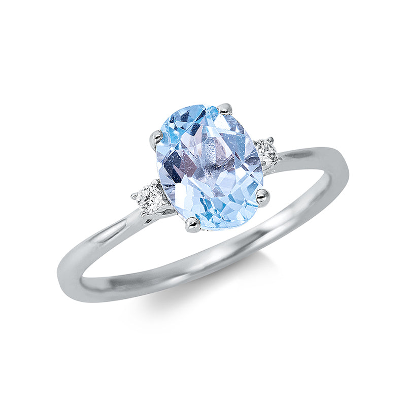 Ring mit sky blue  aus 750/-18 Karat Weißgold mit 2 Diamanten 0