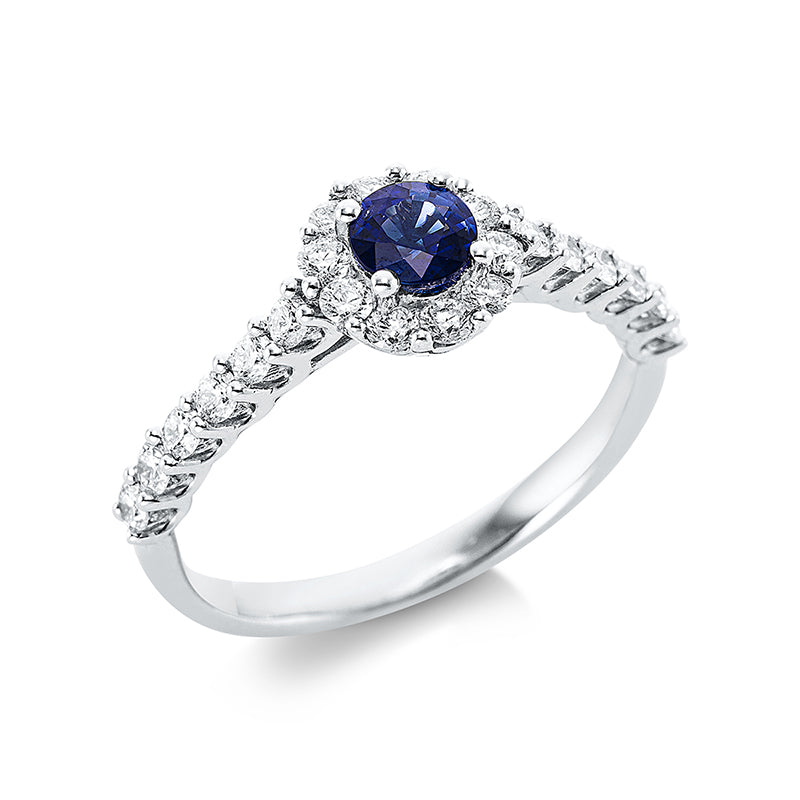 Ring mit Saphir  aus 750/-18 Karat Weißgold mit 22 Diamanten 0