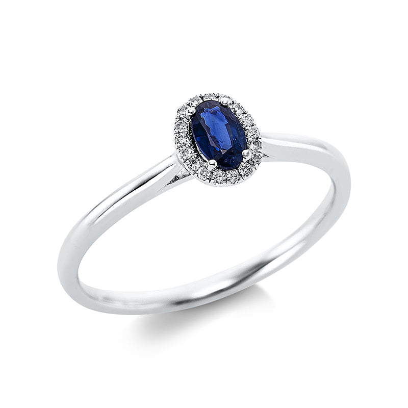 Ring mit Saphir  aus 750/-18 Karat Weißgold mit 17 Diamanten 0