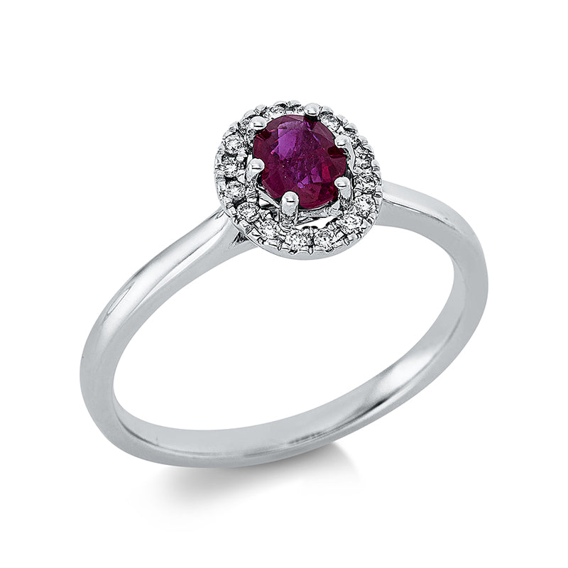 Ring mit Rubin  aus 750/-18 Karat Weißgold mit 16 Diamanten 0