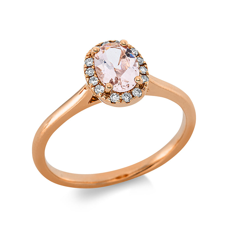 Ring mit Morganit  aus 750/-18 Karat Rotgold mit 14 Diamanten 0