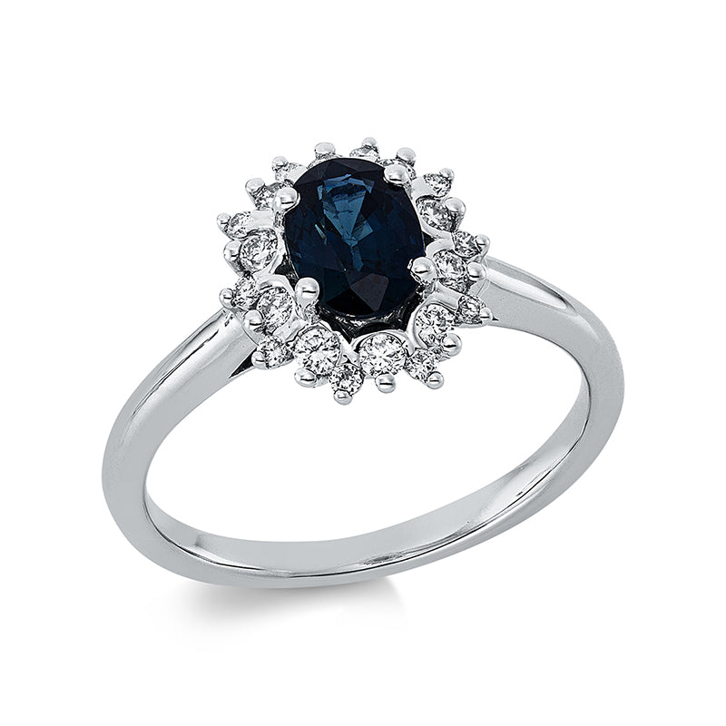 Ring mit Saphir  aus 750/-18 Karat Weißgold mit 20 Diamanten 0