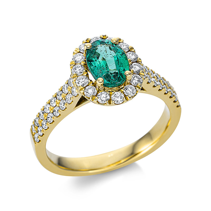 Ring mit Smaragd  aus 750/-18 Karat Gelbgold mit 46 Diamanten 0