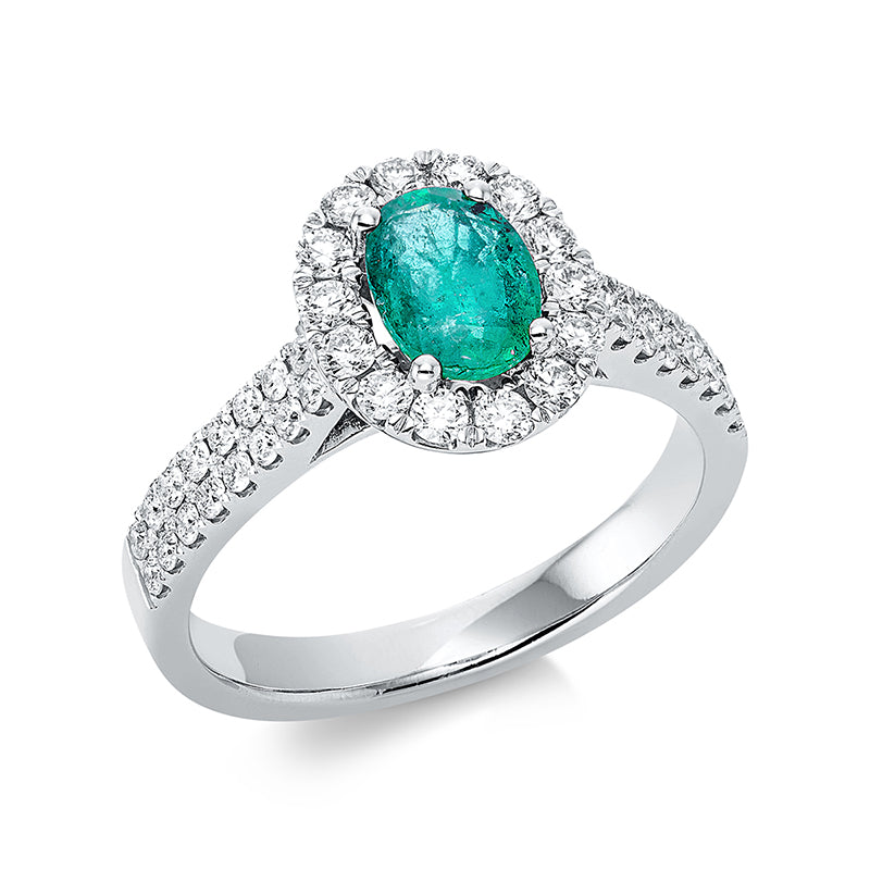 Ring mit Smaragd  aus 750/-18 Karat Weißgold mit 46 Diamanten 0