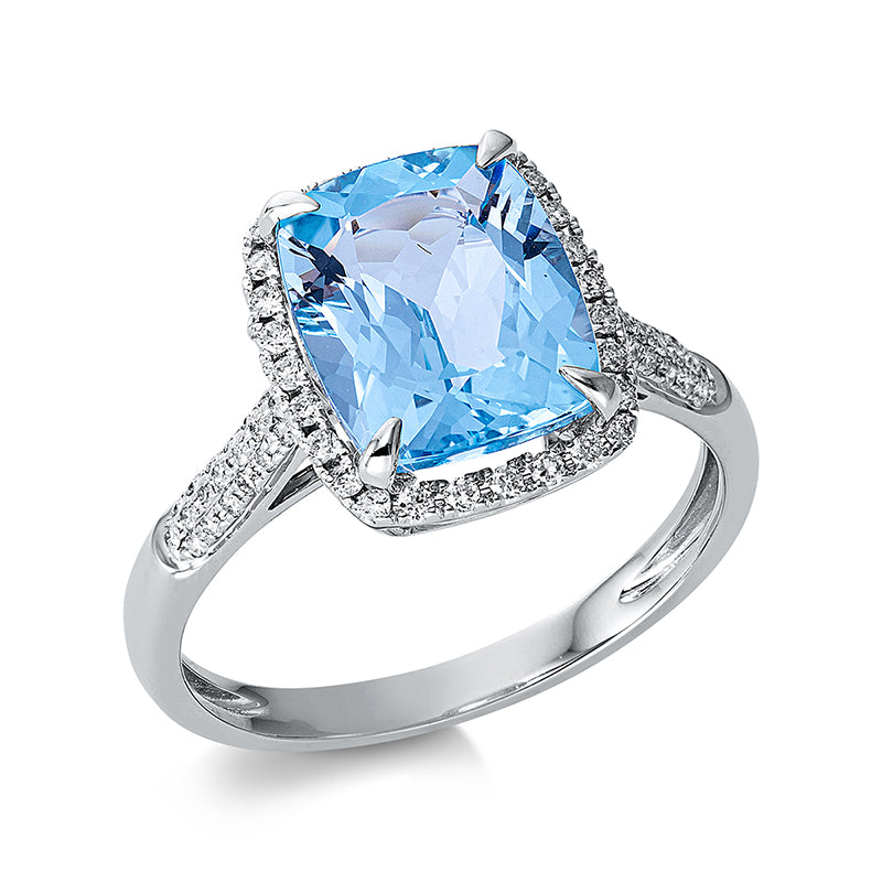Ring mit Topas  aus 750/-18 Karat Weißgold mit 66 Diamanten 0