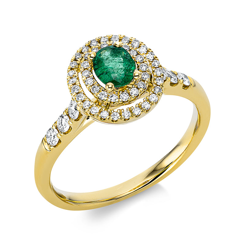 Ring mit Smaragd  aus 750/-18 Karat Gelbgold mit 50 Diamanten 0