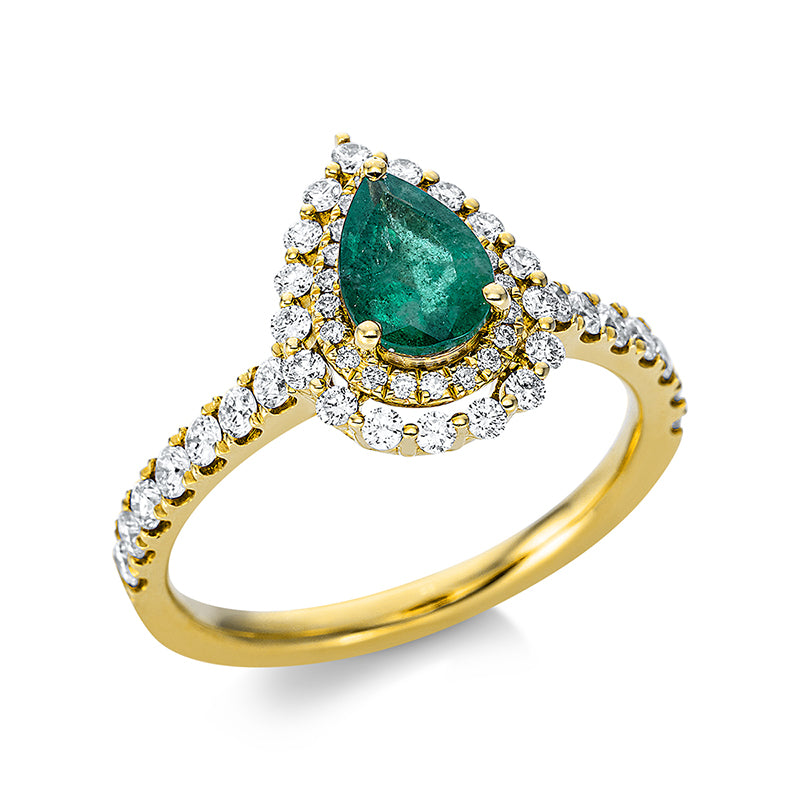 Ring mit Smaragd  aus 750/-18 Karat Gelbgold mit 52 Diamanten 0