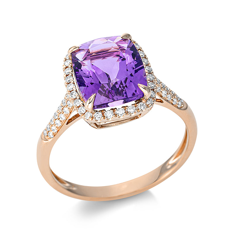 Ring mit Amethyst  aus 750/-18 Karat Rotgold mit 66 Diamanten 0