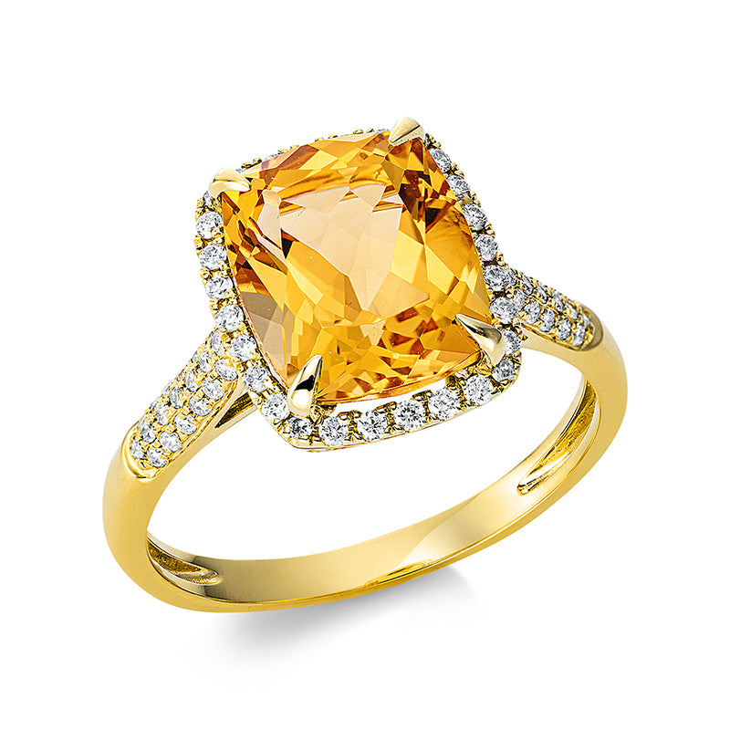 Ring mit Citrin  aus 750/-18 Karat Gelbgold mit 66 Diamanten 0