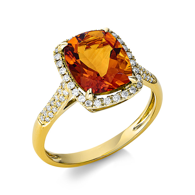 Ring mit Citrin  aus 750/-18 Karat Gelbgold mit 66 Diamanten 0