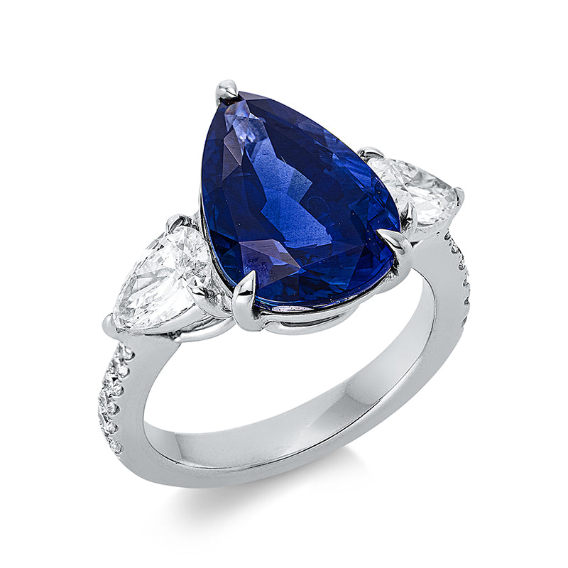 Ring mit Saphir  aus 750/-18 Karat Weißgold mit 14 Diamanten 1