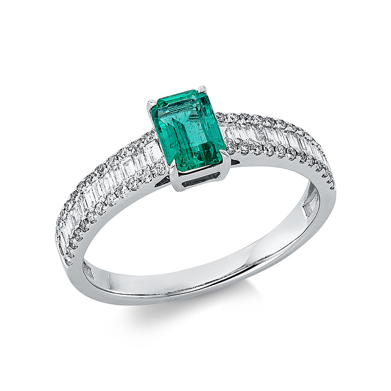Ring mit Smaragd  aus 750/-18 Karat Weißgold mit 76 Diamanten 0